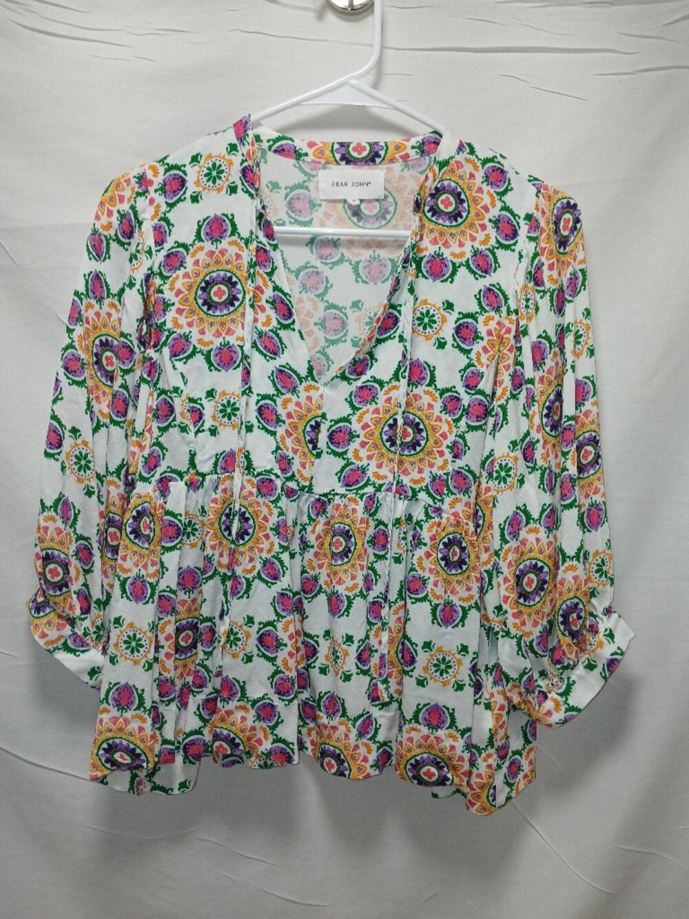 Dear John Vibrant Boho Floral Blouse Medium Multicolor Festival Top